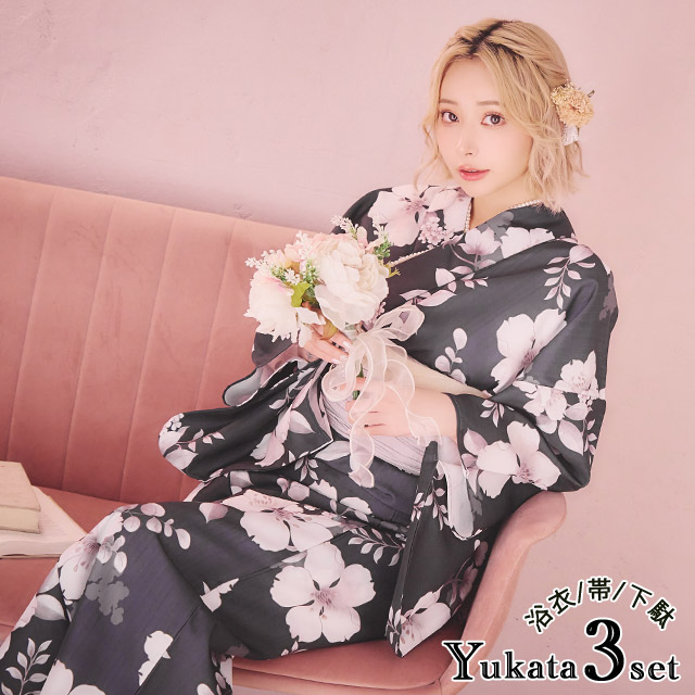 【よしりん】Tじゅばんと単衣替袖のセット 二部式浴衣/矢絣と桜(紺)＆帯セット| gekkabizin(月下美人