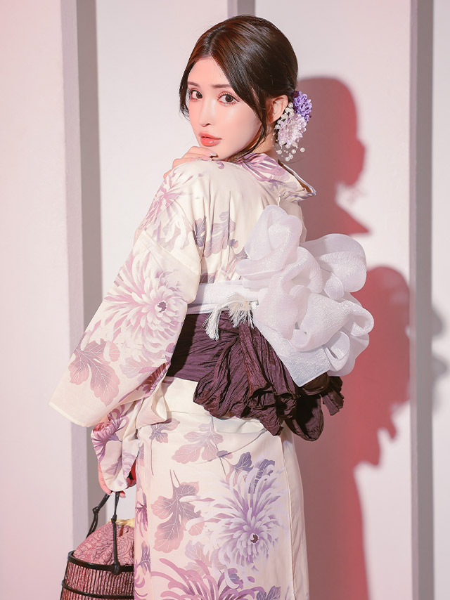 美品！本染＊菊唐草柄＊伝統美＊大人の浴衣＊ゆかた＊１５５ｃｍ＊裄６４ 綿仕立て上がり浴衣＋半幅帯 2点セット よろけ縞に菊｜浴衣
