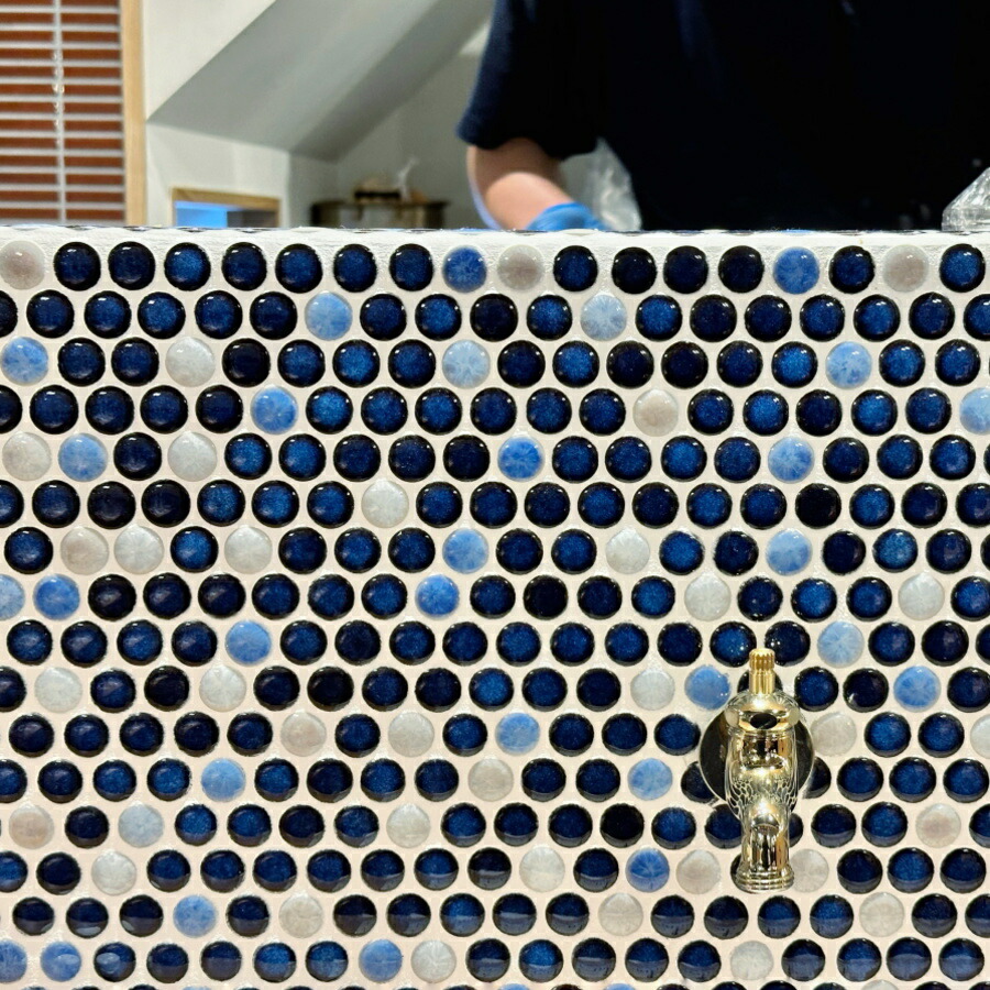 丸 モザイクタイル シート 磁器 19丸 コインタイル 窯変 色むら 浴室