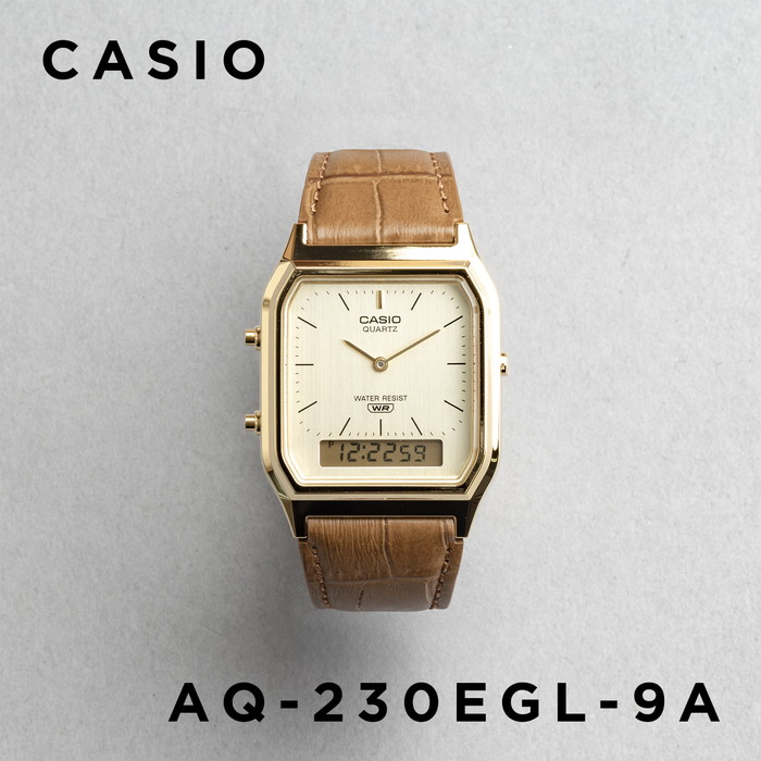 CASIO STANDARD MEN カシオ AQ-230EL 腕時計 時計 ブランド メンズ レディース チープカシオ チプカシ アナデジ 日付 レザー 皮ベルト 角型 ギフト プレゼントの画像