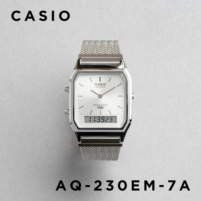 CASIO STANDARD MEN カシオ AQ-230EM 腕時計 時計 ブランド メンズ レディース 男子 チープカシオ チプカシ アナデジ 日付 メッシュ 角型 ギフト プレゼントの画像