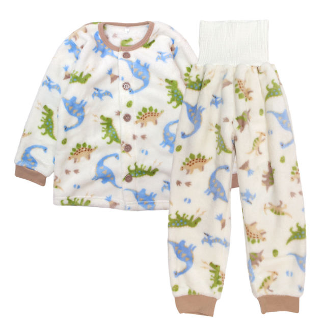 パジャマ 長袖 子供 キッズ 男の子 フリース素材 上下 腹巻付き 丸首 前開きタイプ 恐竜柄 くるま柄 寝巻き 秋 冬 100cm 110cm 120cm 130cm |  | 02