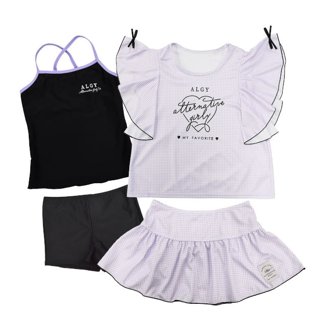 水着 女の子 キッズ ジュニア セパレート水着 ALGY アルジー 子供 Tシャツ付き タンキニ スカート 4点セット 130cm 140cm 150cm 160cm |  | 01