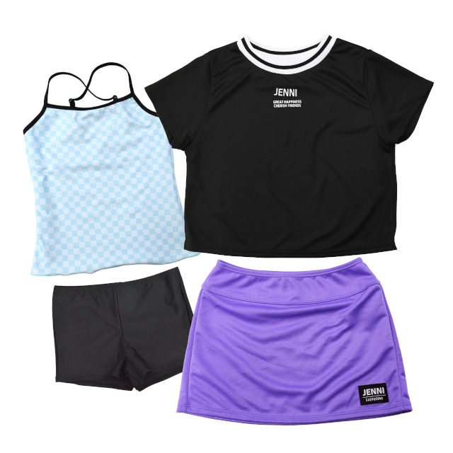 水着 女の子 キッズ ジュニア セパレート水着 JENNI ジェニー 子供 Tシャツ付き タンキニ スカート 4点セット 140cm 150cm 160cm |  | 01