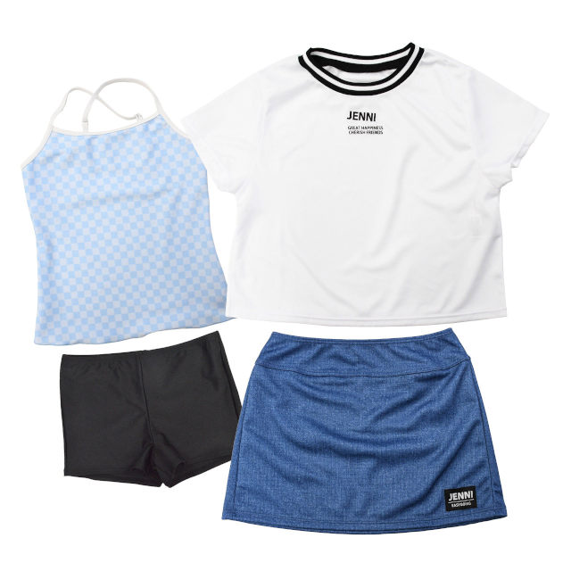 水着 女の子 キッズ ジュニア セパレート水着 JENNI ジェニー 子供 Tシャツ付き タンキニ スカート 4点セット 140cm 150cm 160cm |  | 02