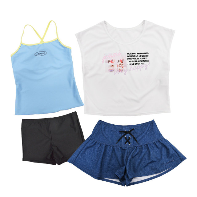 水着 女の子 キッズ ジュニア セパレート水着 JENNI ジェニー 子供 Tシャツ付き タンキニ キュロット 4点セット 130cm 140cm 150cm 160cm |  | 02