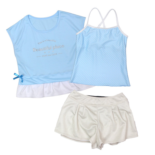 水着 女の子 キッズ ジュニア セパレート水着 OLIVEdesOLIVE  子供 タンキニ カバーアップ キュロット 3点セット 140cm 150cm 160cm |  | 01