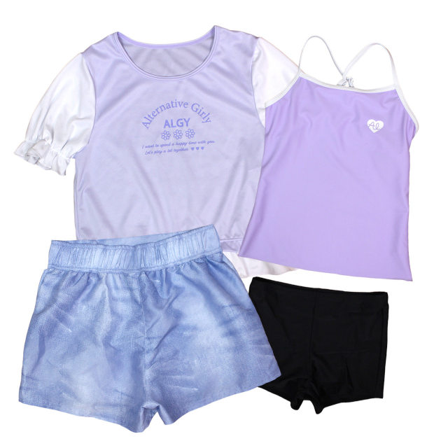 水着 女の子 キッズ ジュニア セパレート水着 ALGY アルジー 子供 Tシャツ付き タンキニ ボトム 4点セット 140cm 150cm 160cm |  | 02