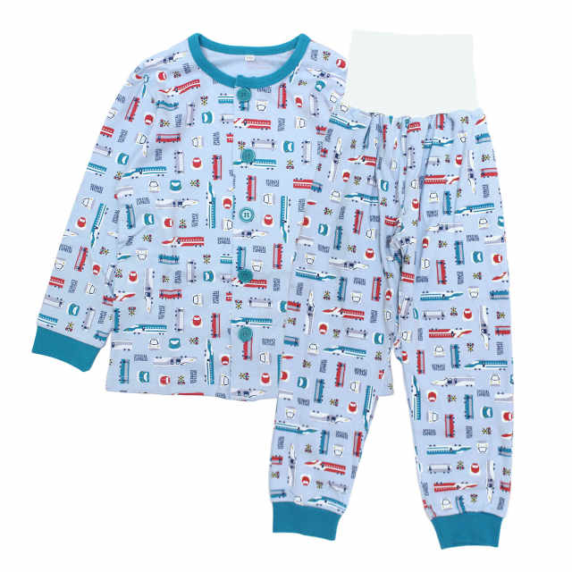 パジャマ 長袖 子供 キッズ 男の子 上下 腹巻付き 丸首 前開きタイプ 電車柄 寝巻き 秋 冬 綿100% 100cm 110cm 120cm 130cm |  | 02