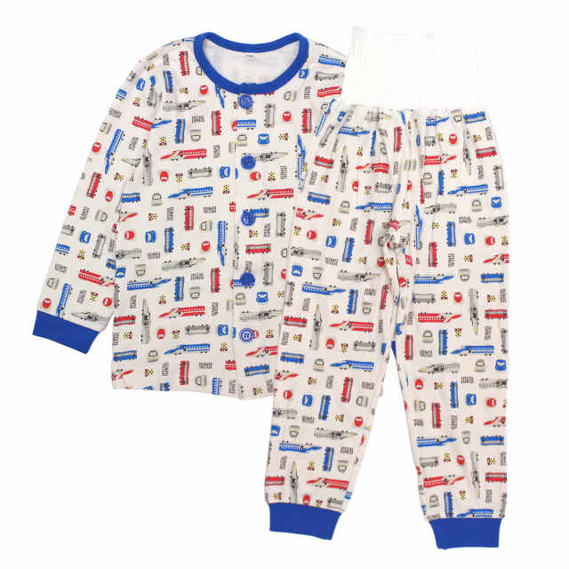 パジャマ 長袖 子供 キッズ 男の子 上下 腹巻付き 丸首 前開きタイプ 電車柄 寝巻き 秋 冬 綿100% 100cm 110cm 120cm 130cm |  | 01