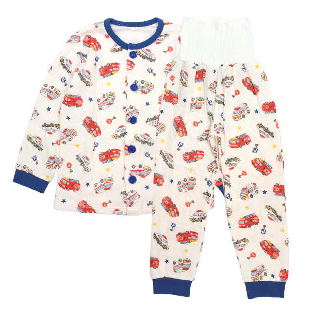 パジャマ キルト 長袖 子供 キッズ 男の子 表裏綿100% 中綿 上下 腹巻付き 丸首 前開きタイプ 働く車 寝巻き 秋 冬 100cm 110cm 120cm 130cm |  | 01