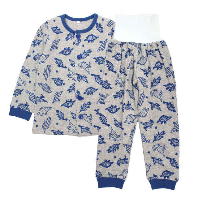 パジャマ キルト 長袖 子供 キッズ 男の子 表裏綿100% 中綿 上下 腹巻付き 丸首 前開きタイプ 恐竜柄 寝巻き 秋 冬 100cm 110cm 120cm 130cm |  | 02