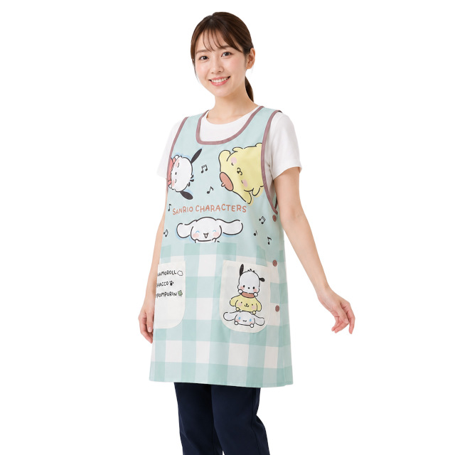 キャラクター エプロン 大人用 かわいい サンリオ犬MIX 保育士さんに人気の脇ボタンエプロン 幼稚園 保育所 M-L |  | 01