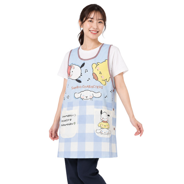 キャラクター エプロン 大人用 かわいい サンリオ犬MIX 保育士さんに人気の脇ボタンエプロン 幼稚園 保育所 M-L |  | 02