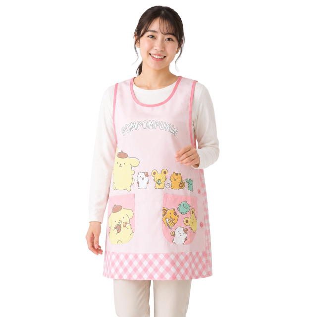 キャラクター エプロン 大人用 かわいい サンリオ ポムポムプリン 保育士さんに人気の脇ボタンエプロン 幼稚園 保育所 M-L |  | 02