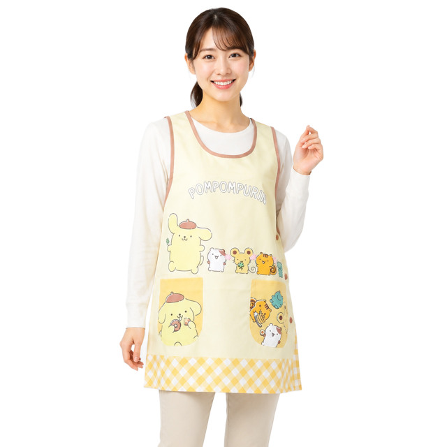 キャラクター エプロン 大人用 かわいい サンリオ ポムポムプリン 保育士さんに人気の脇ボタンエプロン 幼稚園 保育所 M-L |  | 01