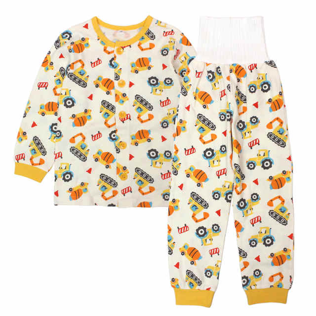 パジャマ 長袖 子供 キッズ 男の子 綿100% 上下 腹巻付き 丸首 前開きタイプ 働く柄 寝巻き 100cm 110cm 120cm 130cm |  | 01