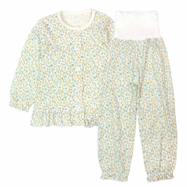 パジャマ 長袖 子供 キッズ 女の子 上下 腹巻付き 丸首 かぶりタイプ 小花柄 寝巻き 100cm 110cm 120cm 130cm |  | 02