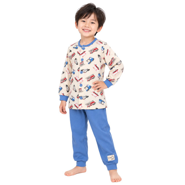 パジャマ 長袖 子供 キッズ 男の子 上下 腹巻付き 丸首 前開きタイプ 働く車 寝巻き 秋 冬 綿100% 100cm 110cm 120cm 130cm |  | 02