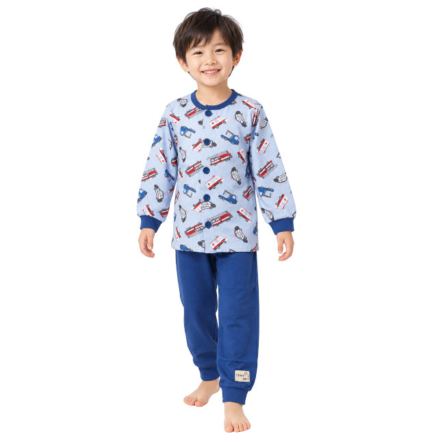 パジャマ 長袖 子供 キッズ 男の子 上下 腹巻付き 丸首 前開きタイプ 働く車 寝巻き 秋 冬 綿100% 100cm 110cm 120cm 130cm |  | 01