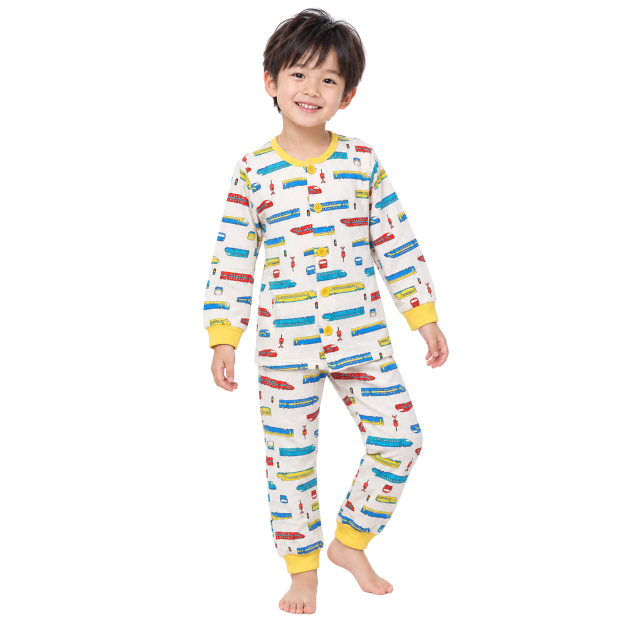 パジャマ キルト 長袖 子供 キッズ 男の子 綿100% 中綿 上下 腹巻付き 丸首 前開きタイプ 新幹線 寝巻き 秋 冬 100cm 110cm 120cm 130cm |  | 01
