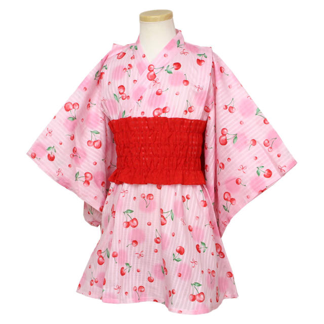 浴衣 ワンピース 浴衣ドレス 浴衣ワンピ― 女の子 キッズ 子供 和装 夏祭り 綿100%  らくらく着用 ゴムタイプ帯 100cm 110cm 120cm |  | 02