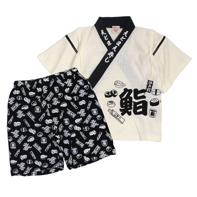 甚平 子供 キッズ 男の子 綿100% じんべい スーツ上下 鮨柄 め組柄 甚平 部屋着 パジャマ 子供甚平 100cm 110cm 120cm 130cm |  | 02
