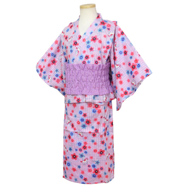 浴衣 サンドレス 2WAY ワンピース 3点セット 女の子 キッズ 子供 和装 夏祭り 綿100% ゴムタイプ帯 100cm 110cm 120cm 130cm 140cm |  | 01