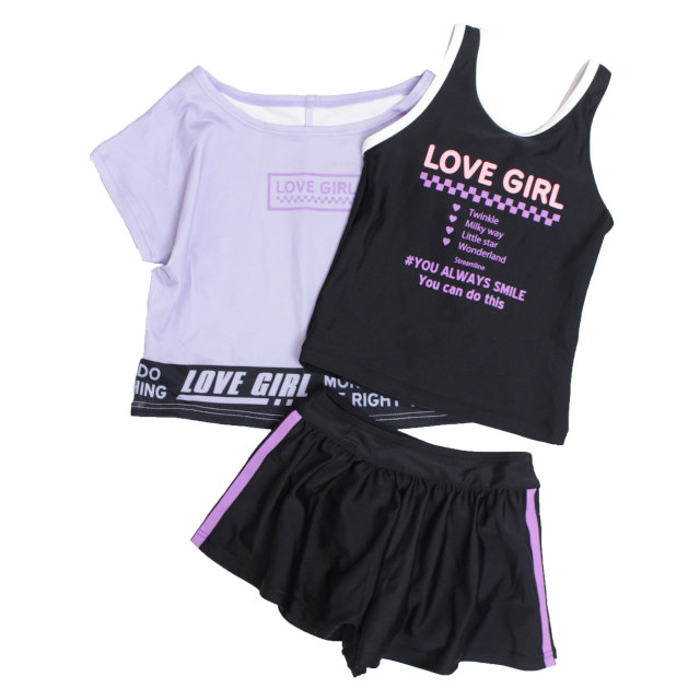 水着 女の子 子供 キッズ セパレート水着 タンキニ水着 カバーアップシャツ付き キュロット 3点セット 100cm 110cm 120cm 130cm |  | 02