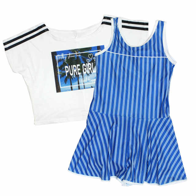 水着 女の子 子供 キッズ ジュニア ワンピース水着 キュロット Tシャツ付き 2点セット 130cm 140cm 150cm 160cm |  | 01