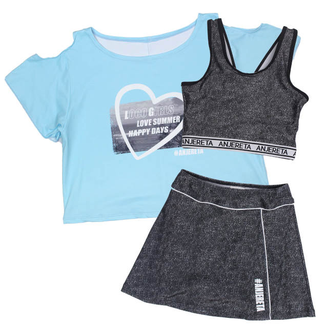 水着 女の子 子供 キッズ ジュニア セパレート水着 ブラトップ Tシャツ付き スカートタイプ 3点セット 130cm 140cm 150cm 160cm |  | 01