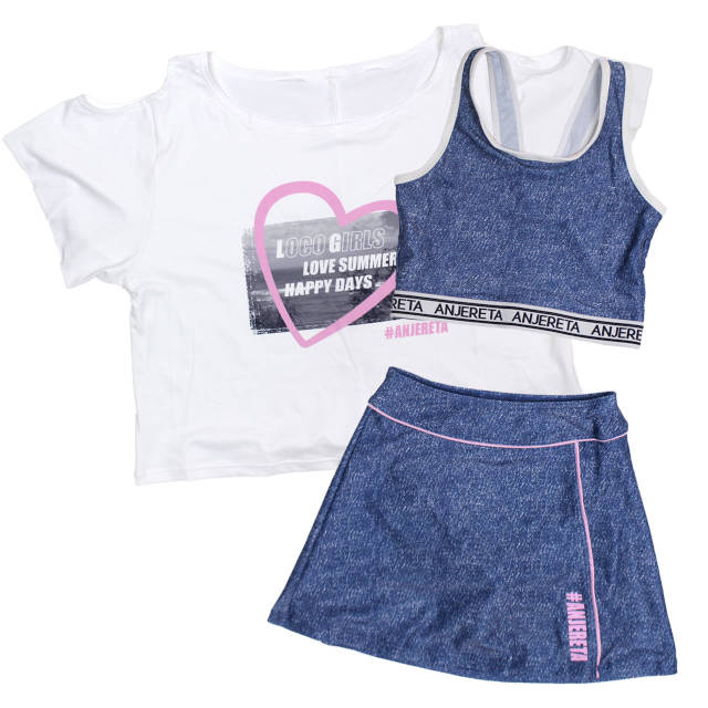 水着 女の子 子供 キッズ ジュニア セパレート水着 ブラトップ Tシャツ付き スカートタイプ 3点セット 130cm 140cm 150cm 160cm |  | 02