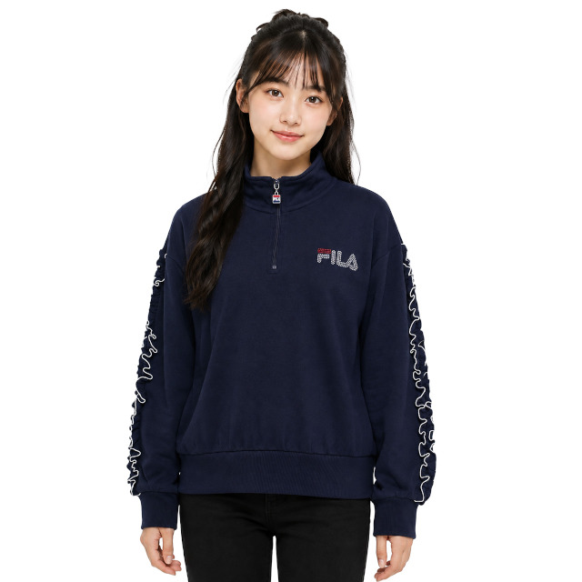 スウェット ハーフジップ トレーナー 女の子 かわいい フリル キッズ ジュニア 子供 FILA フィラ 裏毛 140cm 150cm 160cm | FILA | 01