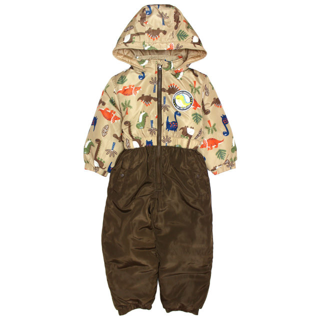 スキーウェア キッズ ジャンプスーツ 男の子 子供 恐竜柄 雪遊び 中綿