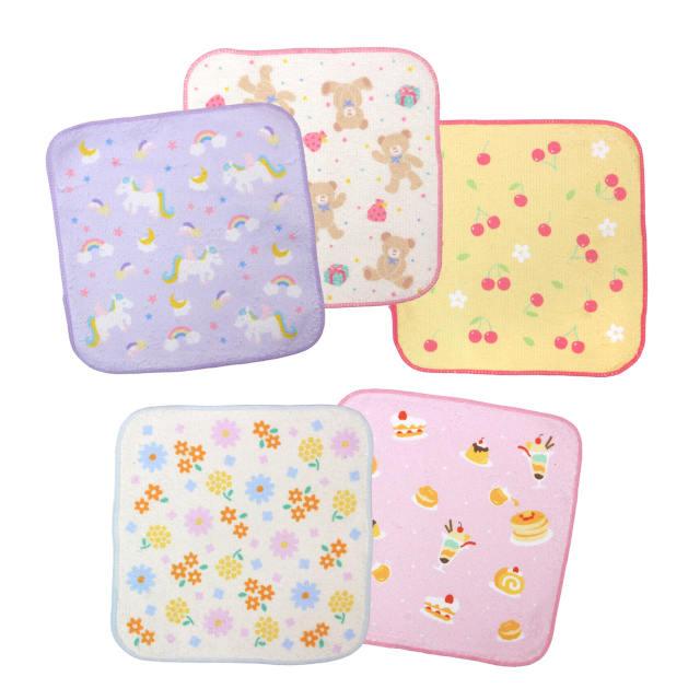 タオルハンカチ ミニ タオル 5枚セット 16×16cm 女の子 かわいい 綿100% 手洗い お手拭き 入学準備 入園 給食 小学校 幼稚園 |  | 01