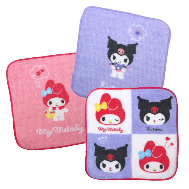 タオルハンカチ ミニ タオル 3枚セット 16×16cm 女の子 マイメロ＆クロミ 綿100% 手洗い お手拭き 入学準備 入園 給食 小学校 幼稚園 |  | 01