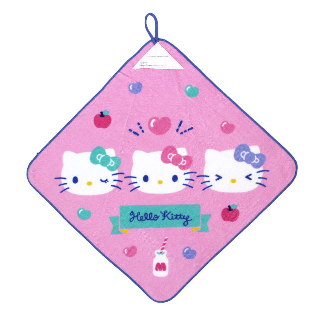 タオルハンカチ ループ付きタオル 綿100% 34×34cm ハローキティ 手洗い お手拭き 入学準備 入園 給食 小学校 幼稚園 保育園 かわいい |  | 01