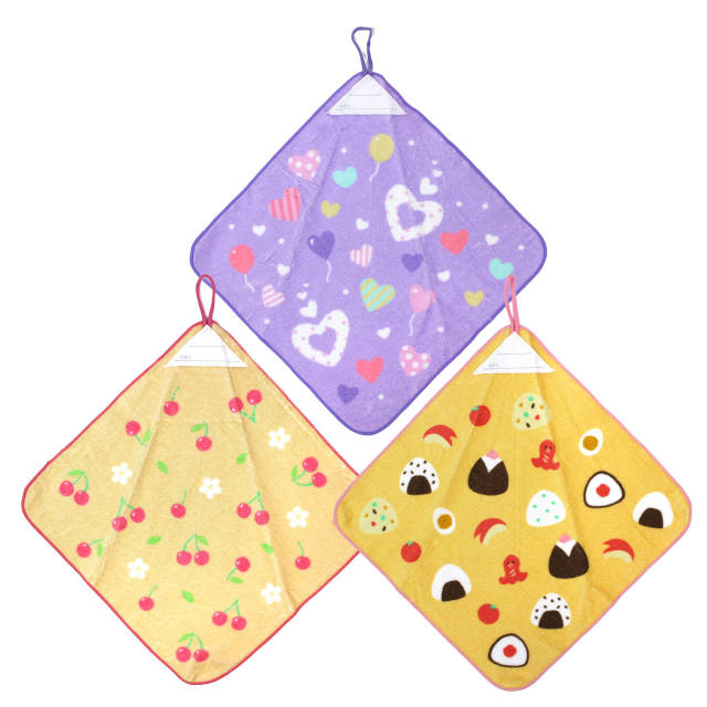 タオルハンカチ 3枚組 ループ付きタオル 綿100% 30×30cm チェリー ハート 手洗い お手拭き 入園 給食 小学校 幼稚園 |  | 01