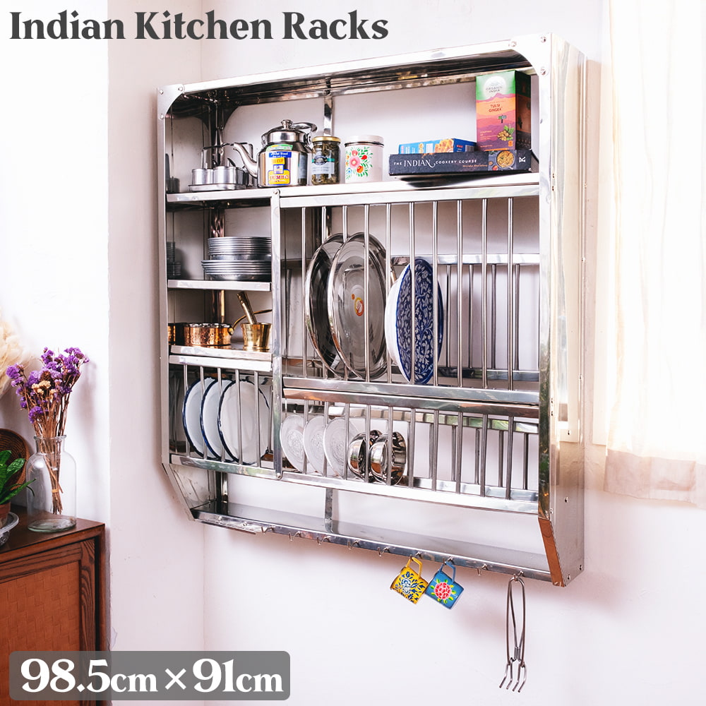お値下げ中【新品未使用】インディアンキッチンラック　74cm×74cm 送料無料 インディアンキッチンラック 棚 食器棚 〔約98.5cm*約91cm