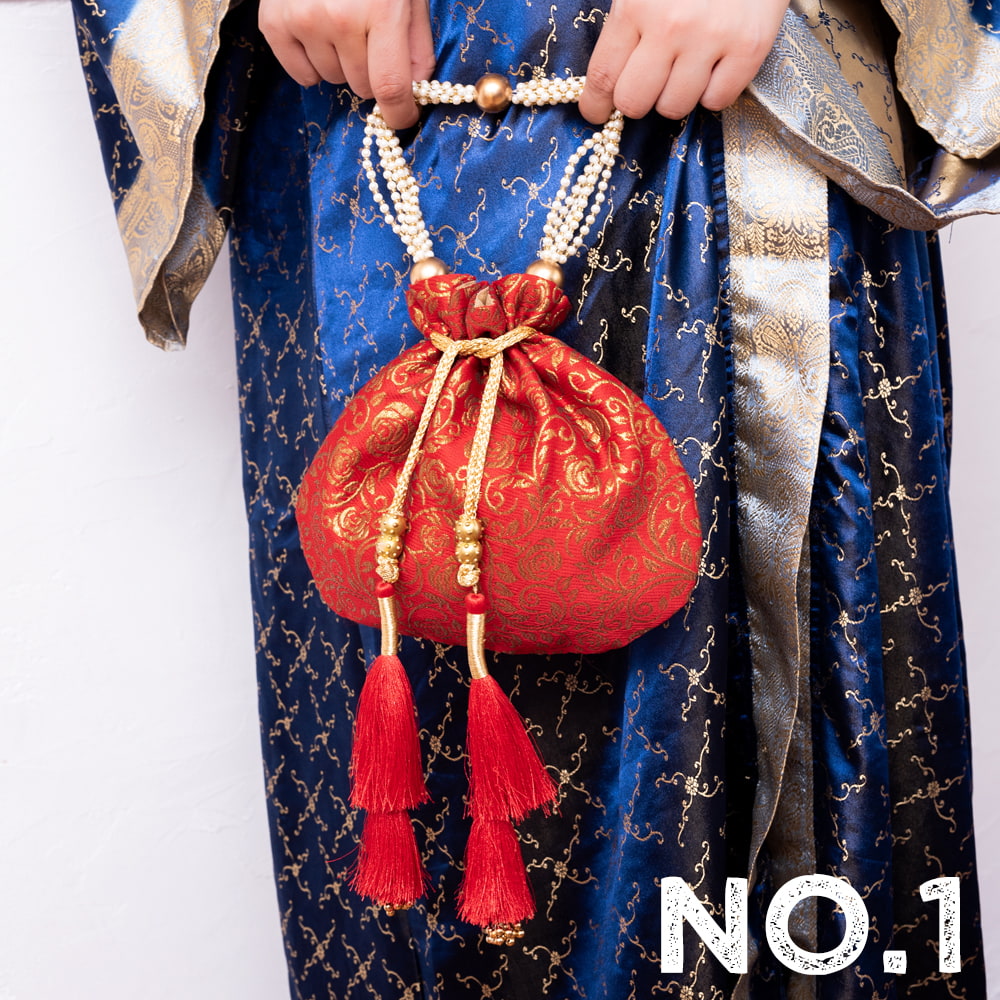 ハンドバッグ インド 手提げ ボタニカル柄の伝統ポトリバッグ 巾着 華やかでかわいい インドの伝統的...