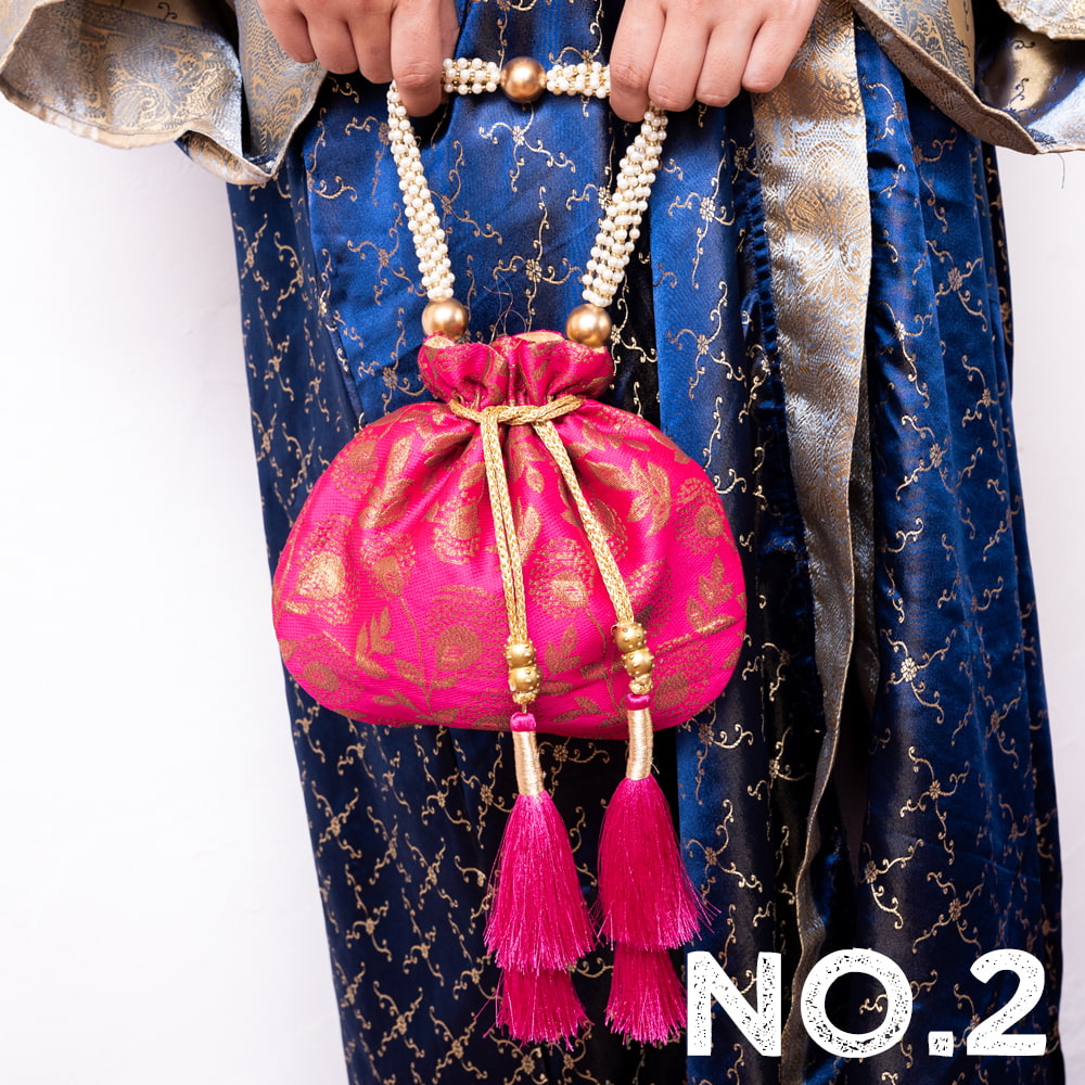 ハンドバッグ インド 手提げ ボタニカル柄の伝統ポトリバッグ 巾着 華やかでかわいい インドの伝統的...
