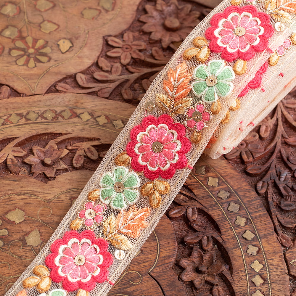 Gota embroidery 刺繍 ラジャスタン (全6色)チロリアンテープ メーター売 金糸が美しい｜tirakita-shop｜07