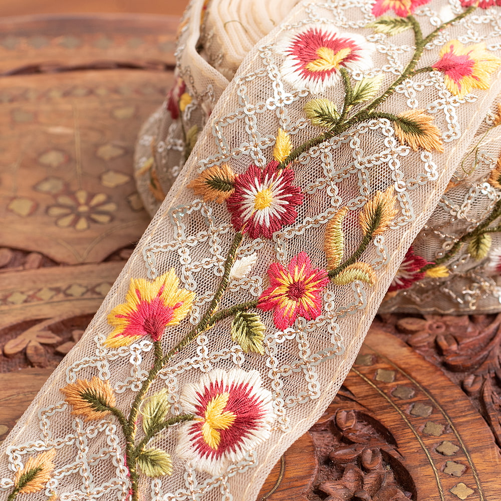 Gota embroidery 刺繍 ラジャスタン (全3色)チロリアンテープ メーター売 金糸が美しい｜tirakita-shop｜04