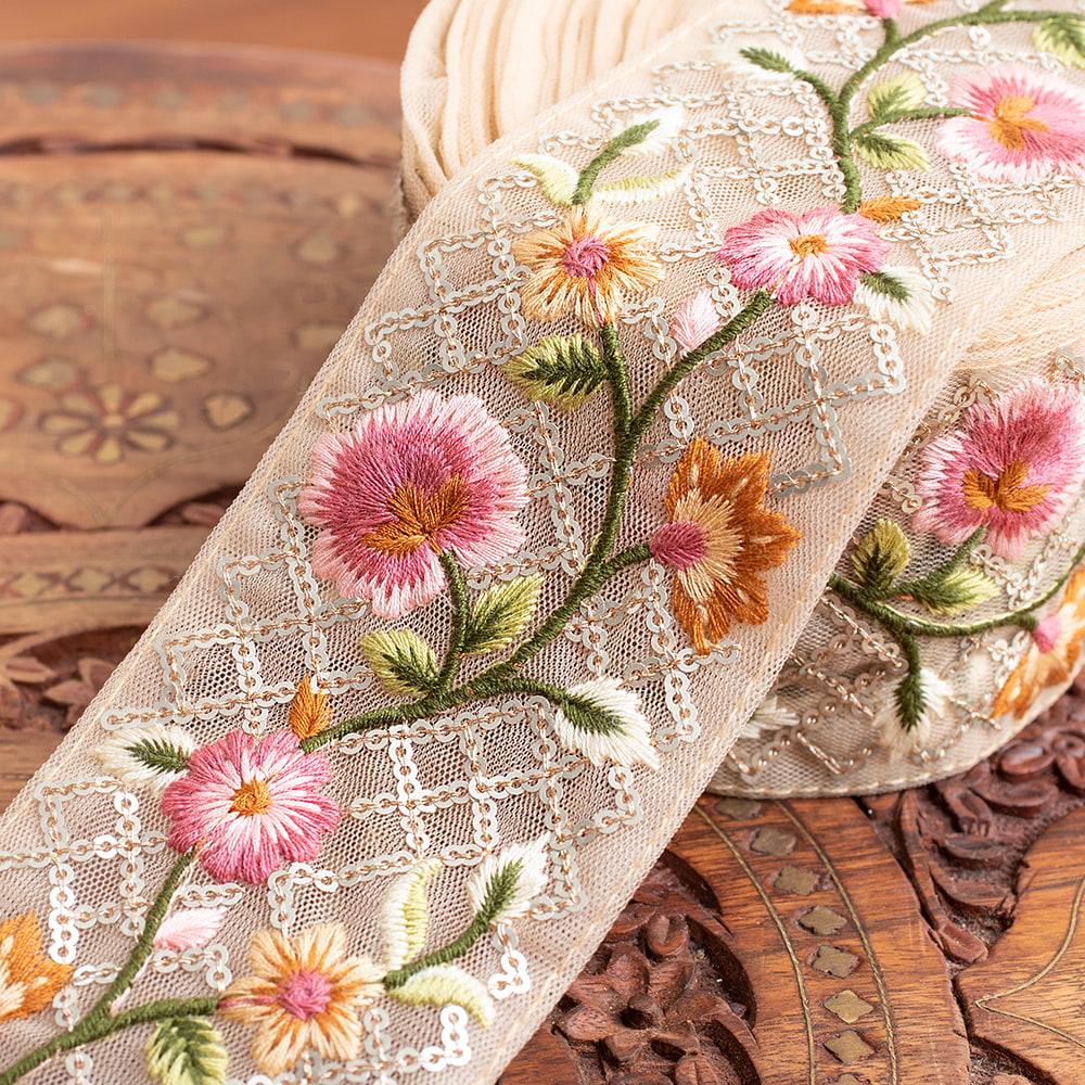 Gota embroidery 刺繍 ラジャスタン (全3色)チロリアンテープ メーター売 金糸が美しい｜tirakita-shop｜03