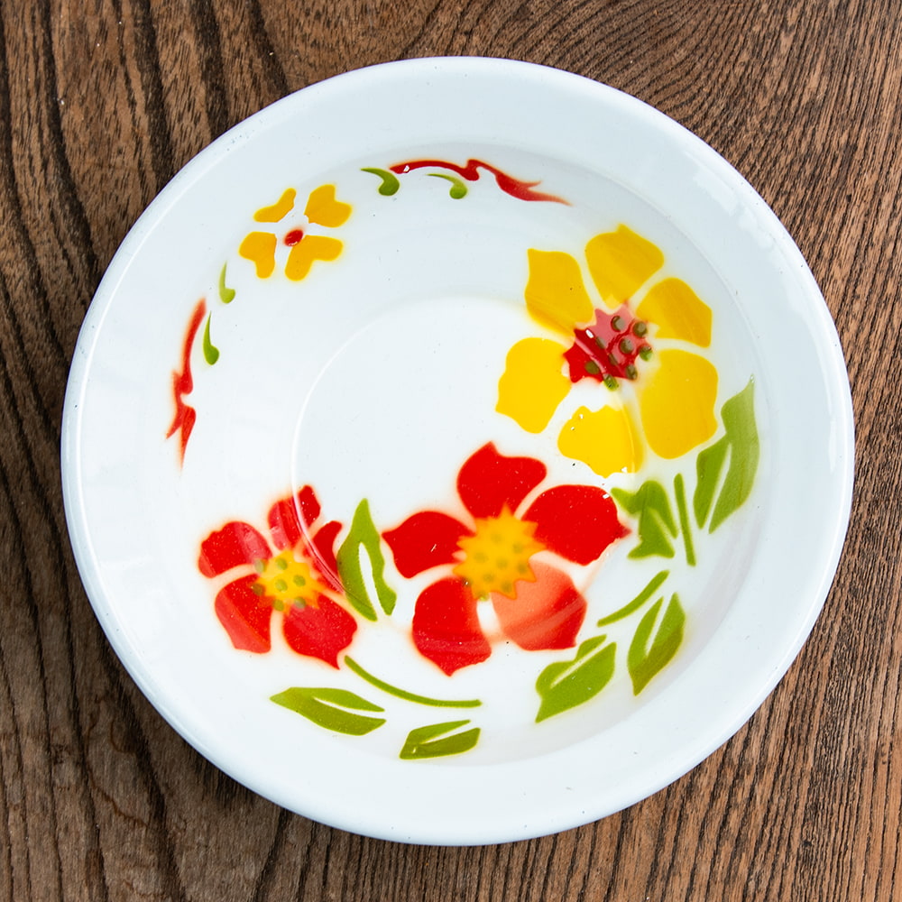 昭和レトロ 飾り皿 ラビットブランド タイのレトロホーロー 花柄飾り