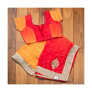送料無料 サリー 民族衣装 デコレーション布 インド 刺繍とビジューのグラデーション サリー(チョリ付き)｜tirakita-shop｜04