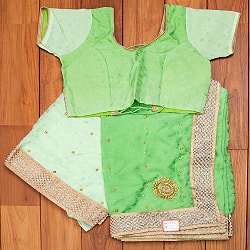 送料無料 サリー 民族衣装 デコレーション布 インド 刺繍とビジューのグラデーション サリー(チョリ...