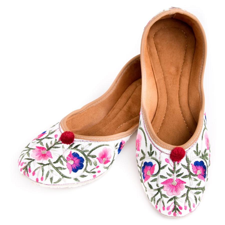 フラットシューズ パンプス 靴 ペッタンコ靴 ゴージャス刺繍のマハラニフラットシューズ インド サリー｜tirakita-shop｜02
