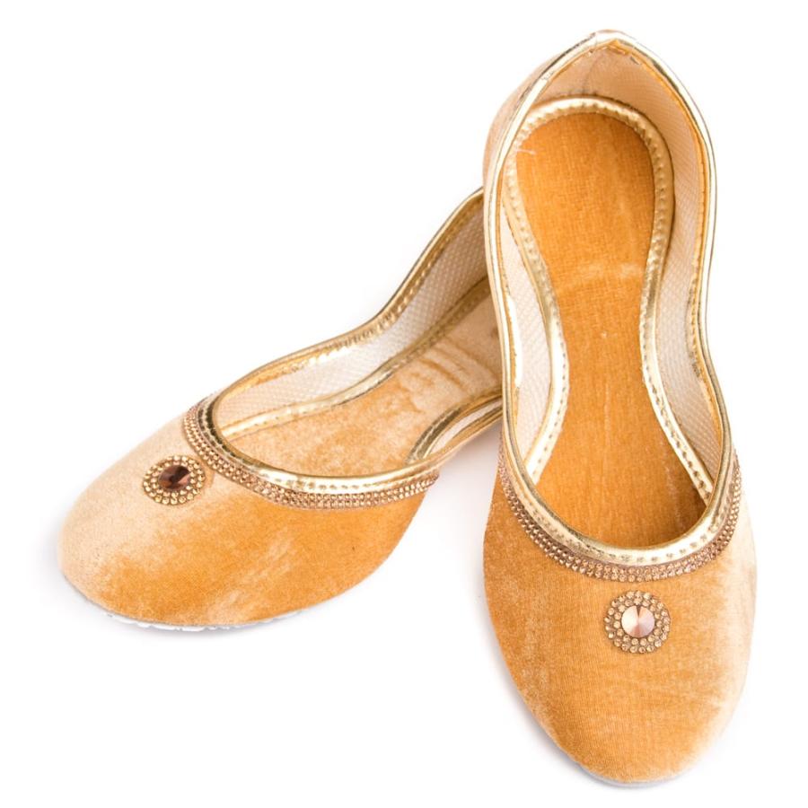 フラットシューズ パンプス 靴 ペッタンコ靴 ゴージャス ベルベットのマハラニフラットシューズ インド  :ID-SHOE-621:インド・アジア雑貨ティラキタ 通販 