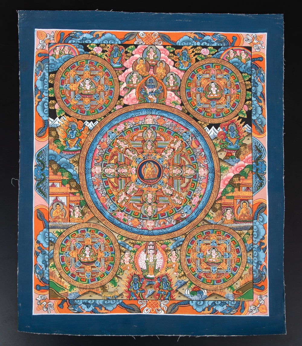 送料無料 仏画 Thanka タンカ マンダラ 〔一点物〕タンカ 五仏曼荼羅